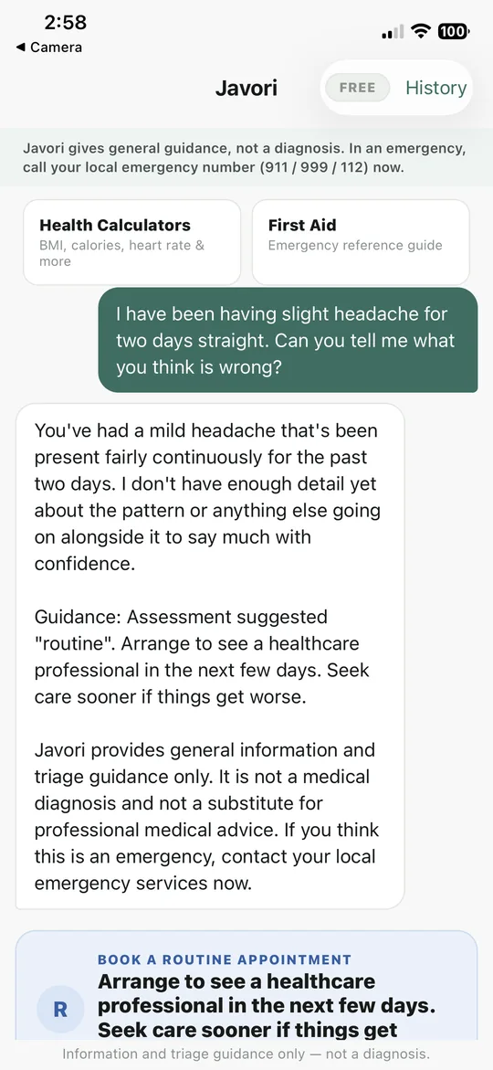 A Javori triage result with guidance on what to do next